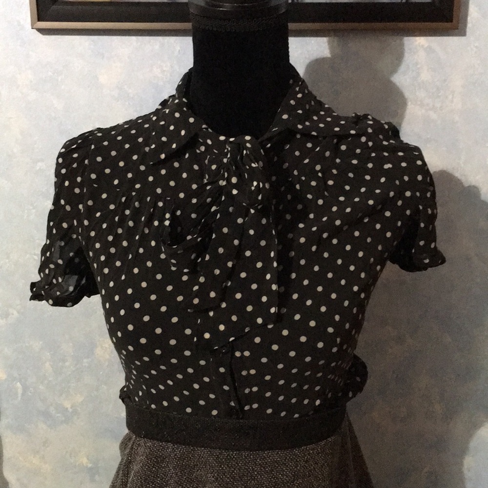 Polka Dot work Blouse with neck tie